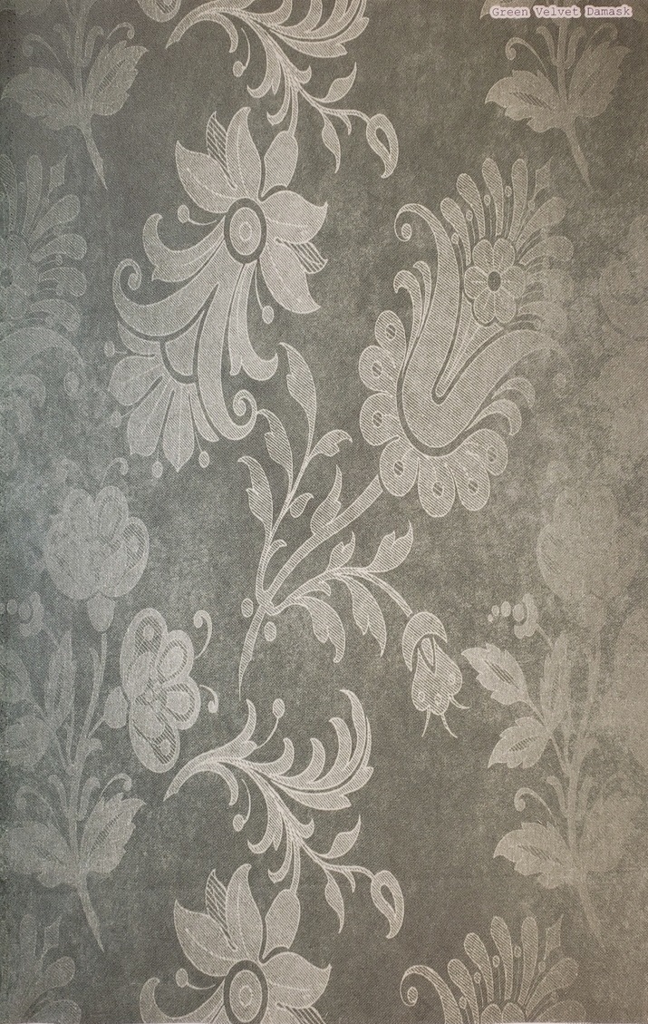 Green Velvet Damask Patterned Cross Stitch Fabric